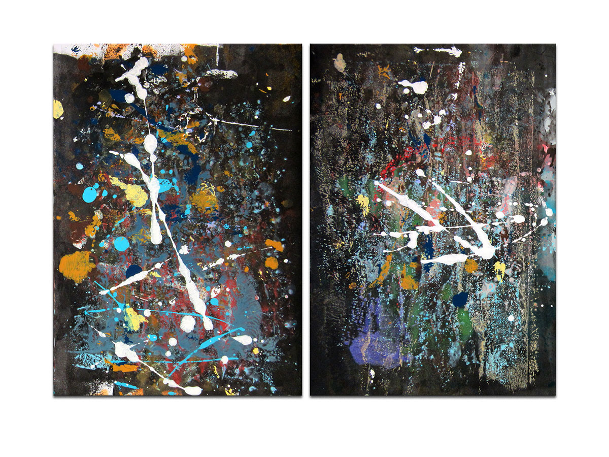Moderne slike u galeriji MAG - apstraktna slika Tamo negdje daleko II akril na hameru ditpih 2x 41x29 cm