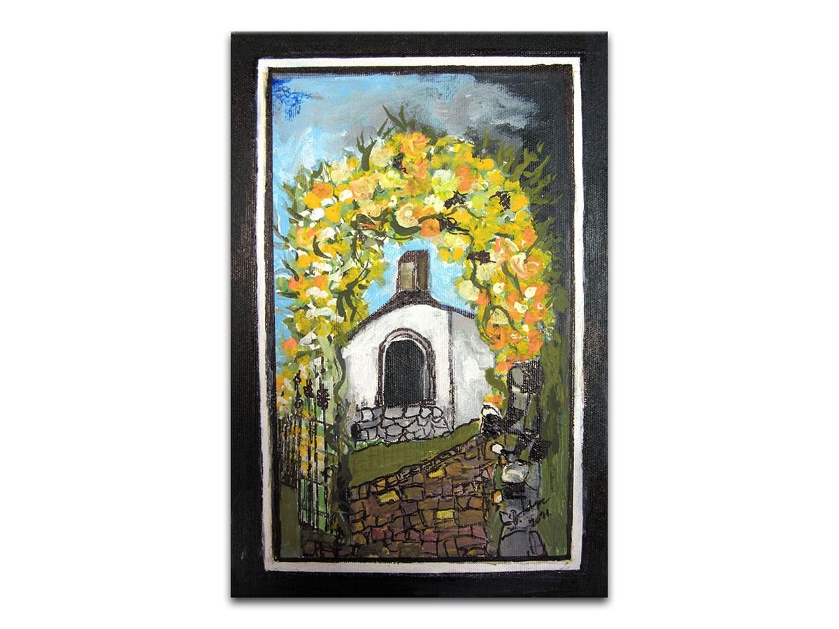 Moderne slike u galeriji MAG - Umjetnička slika Kapelica u cvijeću akril na kaširanom platnu 30x20 cm