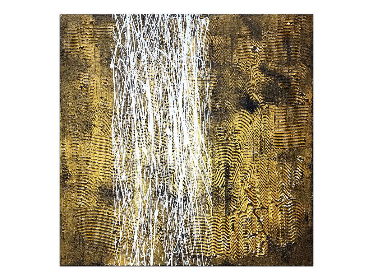 Moderne slike u galeriji MAG - apstraktna slika Zlatne vibracije i strujanja Reljefni akril na platnu 50x50 cm