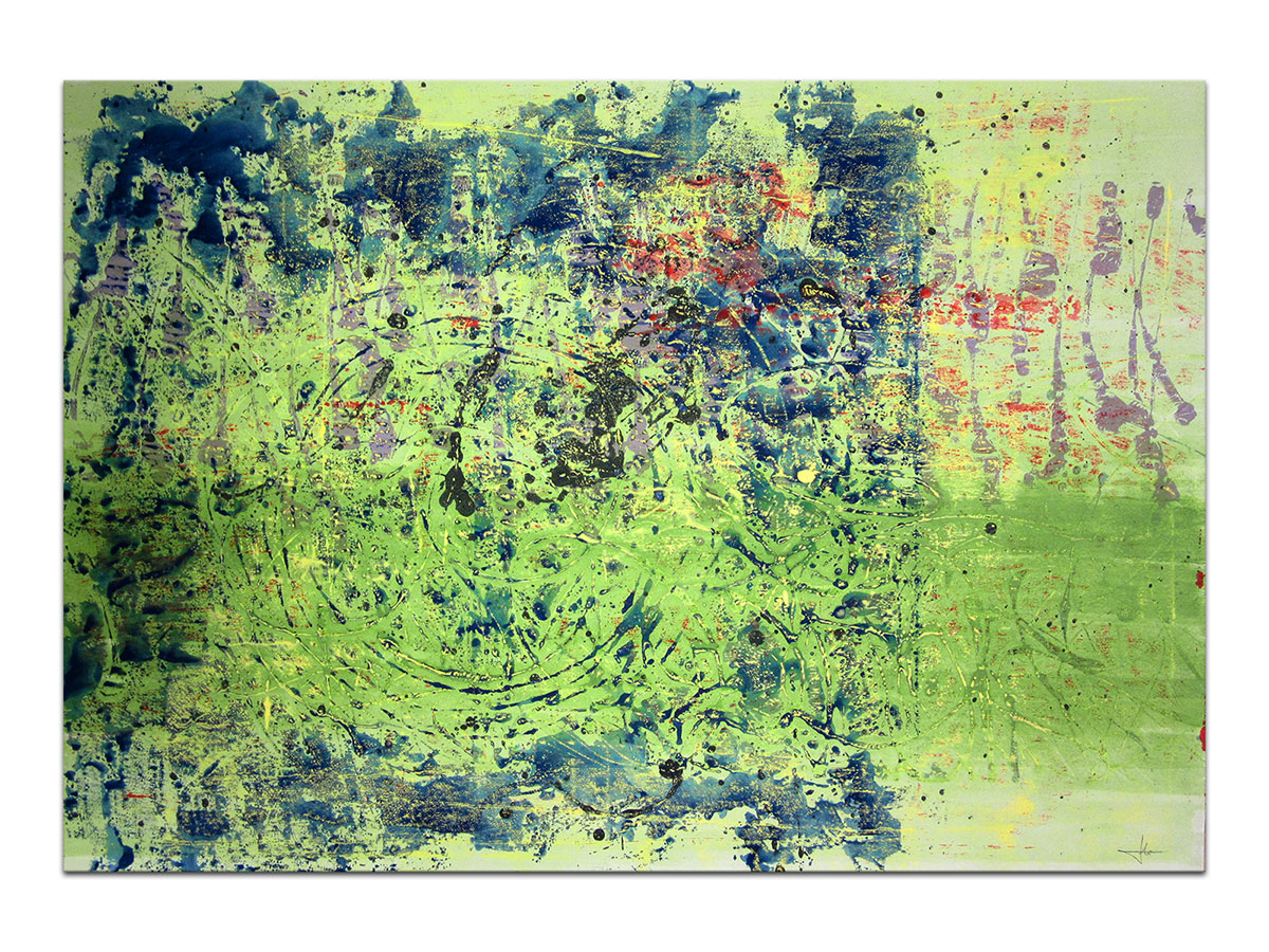 Moderne slike u galeriji MAG - apstraktna slika Otisci u zelenilu akril na hameru 100x70 cm