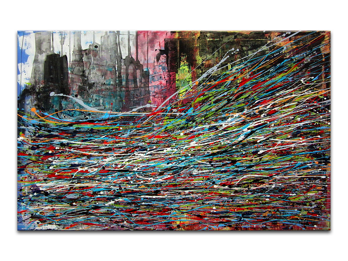 Moderne slike u galeriji MAG - apstraktna slika Preplavljeno bojama akril na napetom platnu 110x70 cm
