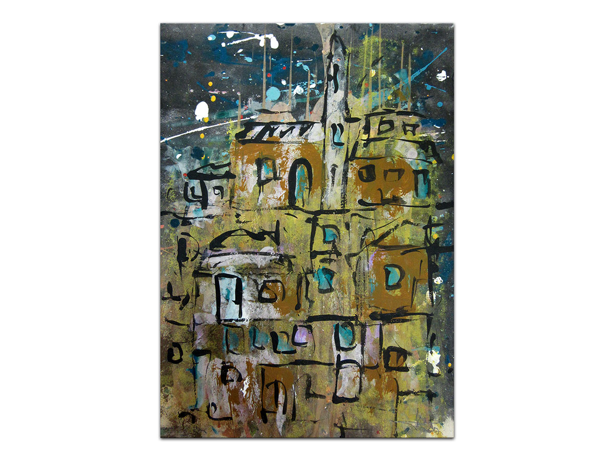 Moderne slike u galeriji MAG - apstraktna slika Usnuli gradić akril na hameru 42x29 cm