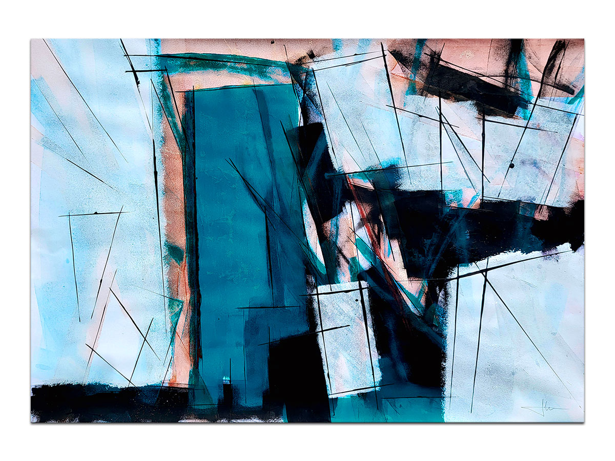 Moderne slike u galeriji MAG - apstraktna slika Tirkizna kompozicija akril na hameru 100x70 cm