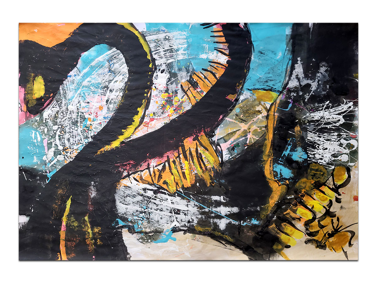 Moderne slike u galeriji MAG - apstraktna slika Crni labud u godini zmaja akril na hameru 100x70 cm